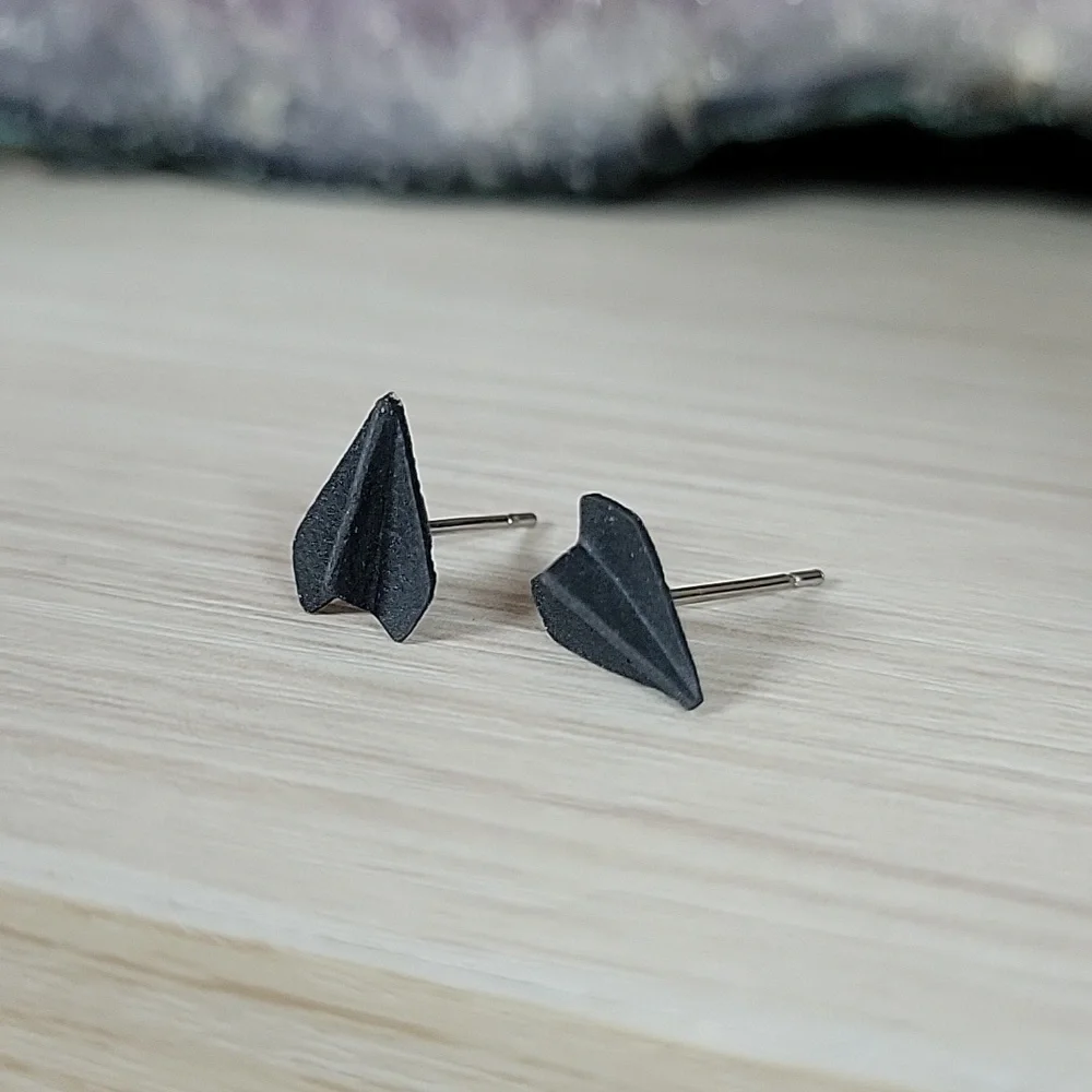 Ceramic Paper Airplane Stud Earrings